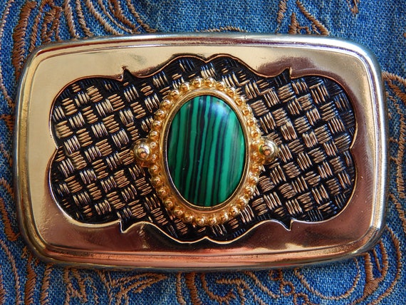 Handcrafted in The UK Green Malachite Semi Precious Stone Silver Oval Belt Buckle Western Wedding Groom Ladies Mens