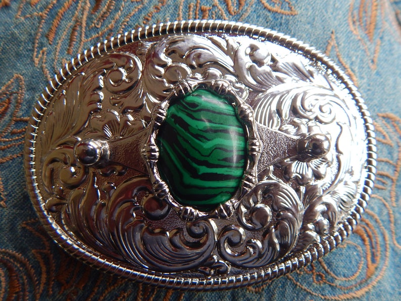 Handcrafted in The UK Green Malachite Semi Precious Stone Silver Oval Belt Buckle Western Wedding Groom Ladies Mens