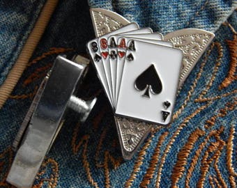 New Collar Tips silver Coloured Metal Ace of Spade Full House Western Magician Playing Cards Ladies Men