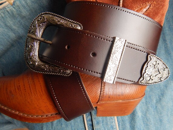 New Brown Leather Belt Sizes 46 52 Waist 2XL 3XL Antique Silver Metal 3 Piece Buckle Set 40mm Ladies Men Wedding Groom Etsy Canada