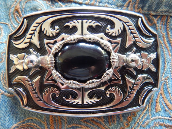 Natural Black Onyx Belt Buckle - Western Style Belt Buckle