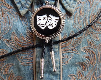 New Comedy and Tragedy Masks Greek Muses Bolo Bootlace Tie Silver Coloured Metal Ladies Men