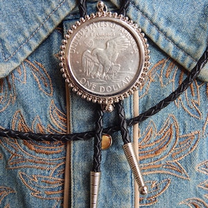 American Eagle Silver Dollar Bolo Tie - Western Bootlace Tie
