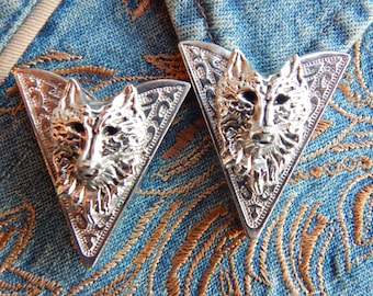 New Exclusive Wolf Head Silver Coloured Metal Pair of Collar Tips Western  Gothic Ladies Men Wedding Groom