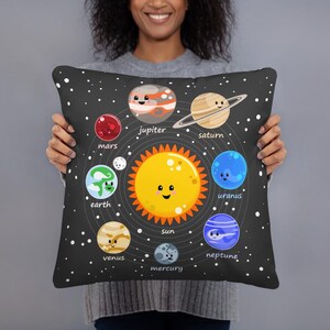 Kawaii Solar System Throw Pillow: Educational Kids Nursery Decor