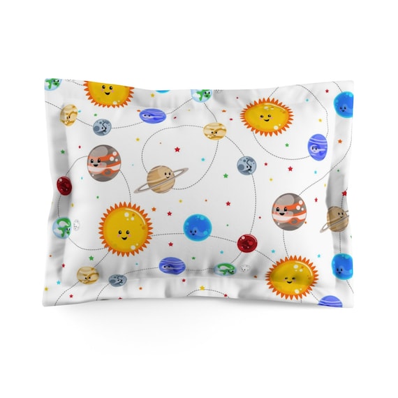 Solar System Kawaii Pattern Pillow Sham Space Pillow Kids Room Nursery Decor Cute Planets Bedding Sun Venus Mars
