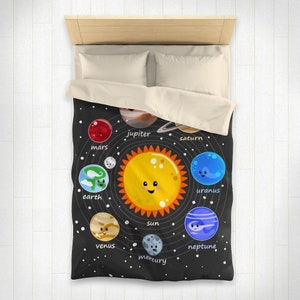 Kawaii Solar System Duvet Cover  cute planets educational birthday kids gift sun earth moon mars space stars bedroom decor bedding design