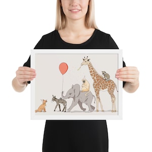 Nursery birthday animal parade FRAMED poster The Dog Has a Birthday baby room art nursery decor