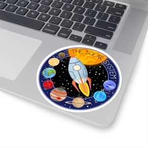 De Solar System Stickers Mission Patch stijl raket planeten zon voor kinderen educatieve en leuke kunst decor