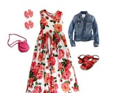 Girl Coral Rose Floral Maxi Dress, Floral Maxi Dress, Girls Maxi Dress, Sleeveless Maxi Dress Sizes 2 3, 4 5, 6 6X, 7 8, 10 12 Ready to Ship