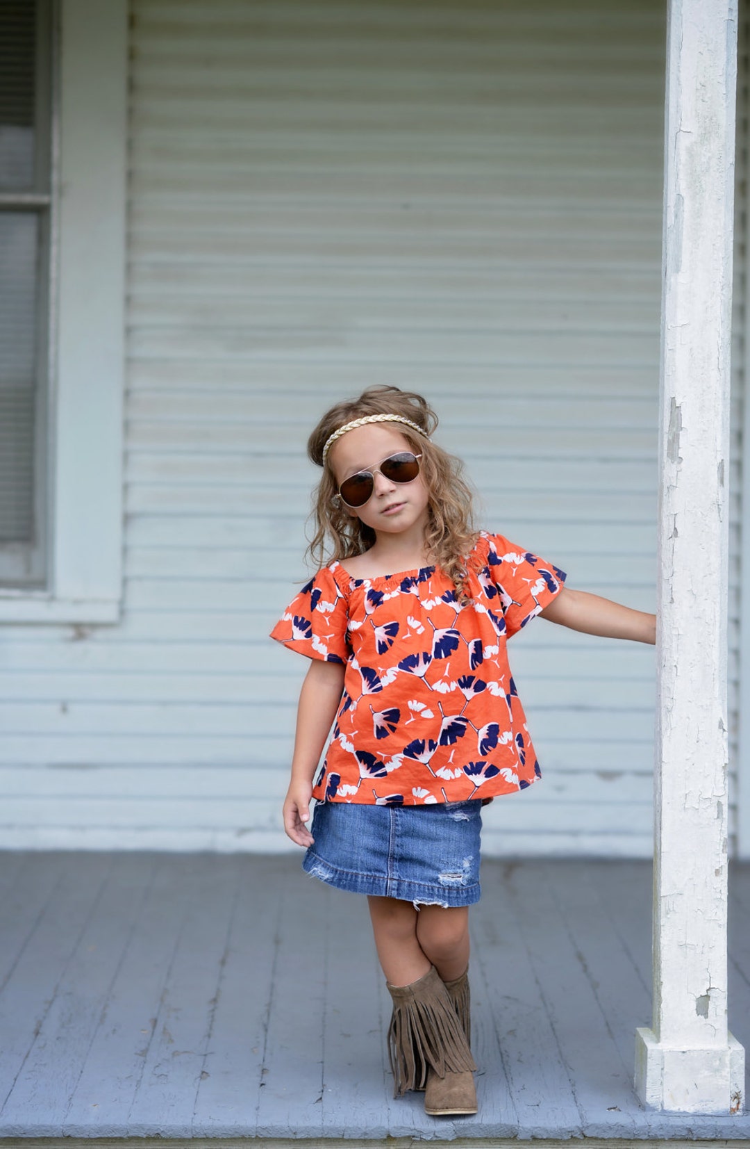 Little Girls off the Shoulders Orange Cotton Top Girls Summer - Etsy