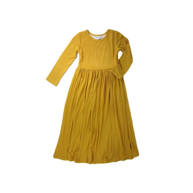 Girls Mustard Long Sleeve Maxi Dress Mustard Dress Yellow Etsy