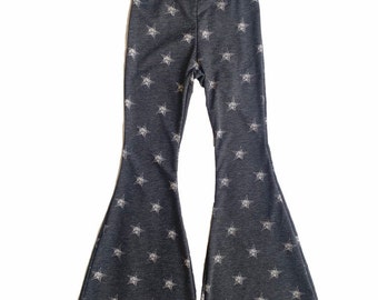 Girls Star Print Bell Bottoms, Star Flared Pants, Star Bells, Bell Bottom Pants -Sizes 3/4, 4/5, 6/6x, 7/8, 10/12, 14 Ready to Ship