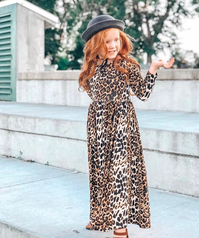 Girls Leopard Maxi Dress Girls Leopard Dress Girls Long Etsy