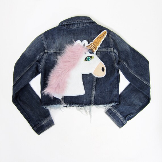 Girls Crop Denim Unicorn Jacket Girls Unicorn Jean Jacket Etsy
