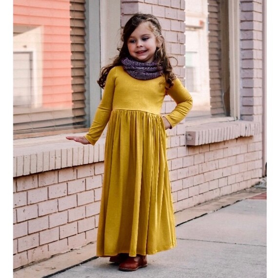 girls long sleeve yellow dress