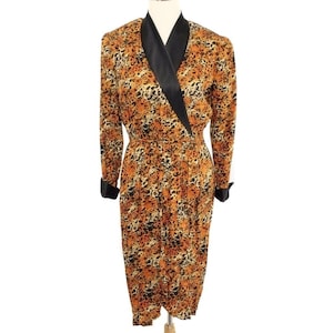 jack mulqueen silk dress 1980's Floral Silk Jack Mulqueen Dress with Long Sleeves and Peplum   DESERT MOSS VINTAGE