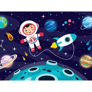 Dibujo animado de un astronauta en el espacio
