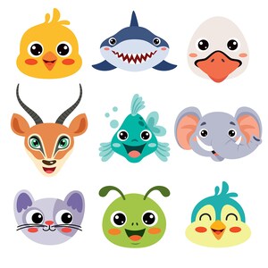 Vector Set Of Cartoon Animal Heads