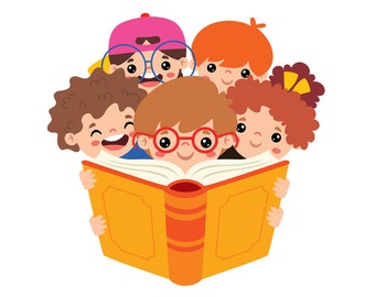 Cartoon Kids Reading Book