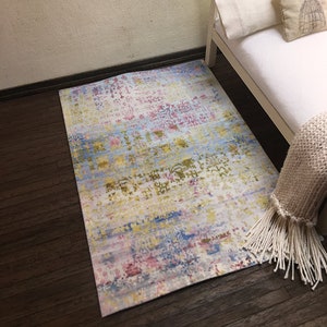Large Miniature Dollhouse Rug - Beautiful Pink and Sage Abstract