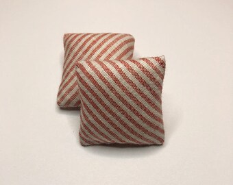 1 1/2 Inch Handmade Miniature Dollhouse Throw Pillow Set - Red and Creme Angle Stripe