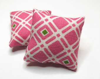 1 1/2 Inch Handmade Miniature Dollhouse Throw Pillow Set - Taupe Flowers