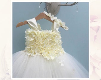 Hydrangea Flower Girl Dress - Tulle Tutu Dress - Wedding - Bridesmaid - Junior Bridesmaid - Special Occasion - more colours - 1st Birthday