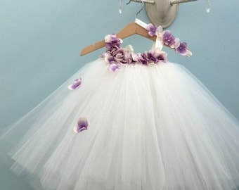 Baby Toddler Hydrangea Dress - Flower Girl Dress - Christening - Tulle Tutu - Special Occasion - Coordinating Headband - More Colours -