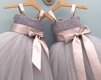 Silver/Grey Tutu Style Flower Girl Dress - Flower Girl Dress - Wedding - gown - junior Bridesmaid - All Ages - Cake Smash - Birthday Tutu