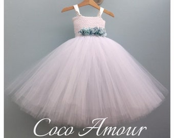 Tulle Flower Girl Dress with Flower Sash/Belt - Tulle Tutu Dress - Junior Bridesmaid - Special Occasion - more colours - Birthday