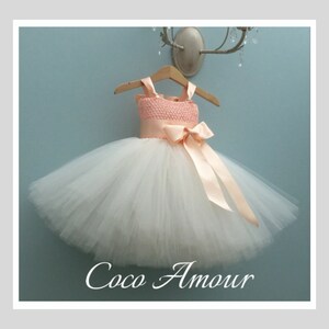 Flower Girl Tutu Dress in Peach with Ivory tulle.