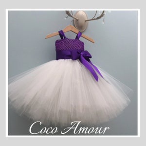 Flower Girl Tutu Dress in Purple with Ivory tulle.