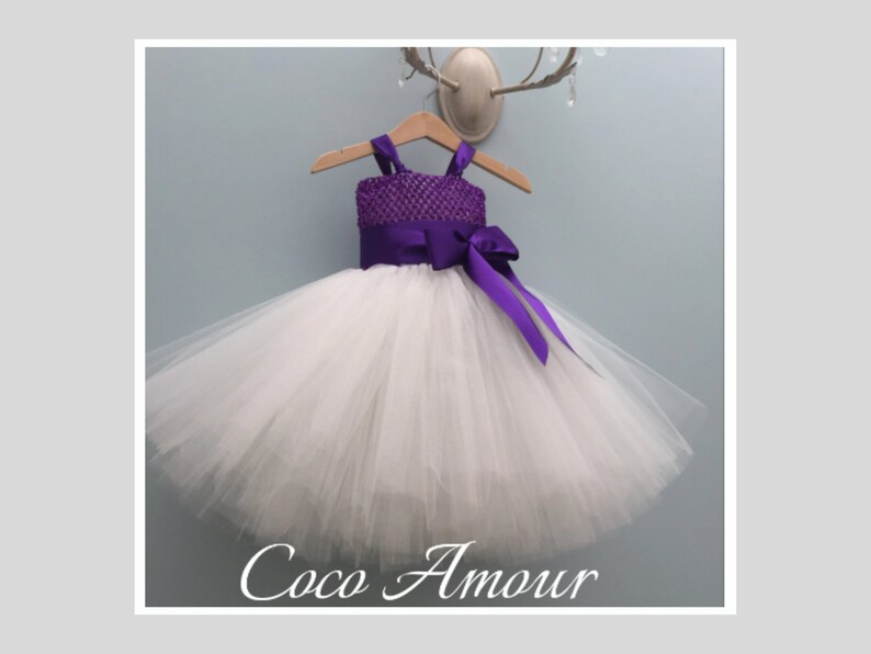 Flower Girl Tutu Dress in Purple with Ivory tulle.