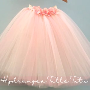 Flower Girl Tutu with Hydrangeas, Tulle Tutu for Birthday - Various Lengths/Colours- Newborn-12y, flower girl dress
