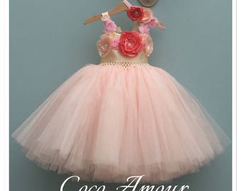 Vintage Rose Flower Girl Tutu Dress - Tulle Tutu - Wedding - Bridesmaid - Tea Party - Girls Dress - Bespoke - Photo Prop - Fairy Princess