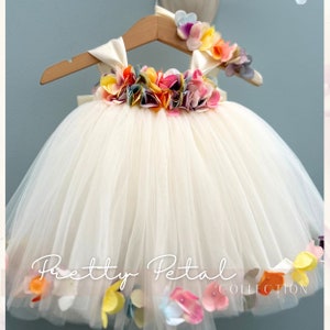 Pretty Petal Tulle Dress - flower girl dress, first birthday dress, Cottage Core Dress for baby