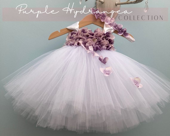 Purple Lilac Flower Girl Dress, Tulle With Hydrangeas, Toddler Baby Flower  Girl Tutu Dress - Etsy