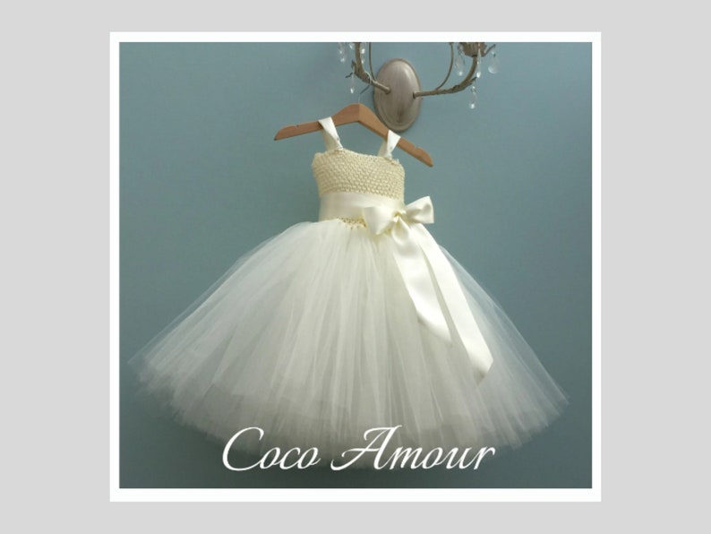 Flower Girl Tutu Dress in Ivory with Ivory tulle.