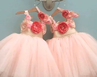 アンティーク雑貨 Vintage tutu dress with original rose . Vintage Rose Flower Girl Tutu Dress - Tulle Tutu - Wedding