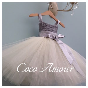 Flower Girl Tutu Dress in Silver/Grey with Ivory tulle.