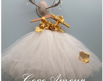 Gold & Ivory Tutu Dress - Christmas Wedding - Flower Girl Dress - Christmas Gift - special occasion age 1, 12m -18m 3t,4t, 3-4 years