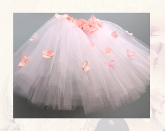 Hydrangea Baby Toddler Girls Tulle Tutu Skirt, Pale Rose Pink, Whimsical Woodland Tea Party Wedding Flower Girl Tutu