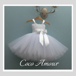 Flower Girl Tutu Dress in White with White tulle.