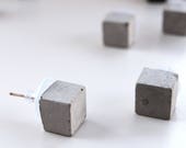 Minimalist Cube Earrings, Concrete Jewelry, Architectural Geometric Studs, Edgy Earrings, Everyday Simple Earrings, Grey Square Earrings