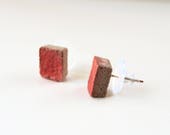 Concrete Earrings, Geometric Studs, Simple Modern Jewelry, Red Stud Earrings, contemporary Concrete Jewelry, Minimal Architectural Jewelry