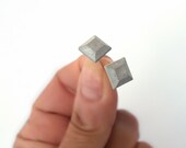 Small Square studs, Geometric earrings, Concrete earrings, Simple Stud Earrings, Silver Post Earring, Everyday studs, Small silver studs