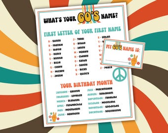 What's Your 60er Jahre Name Gesellschaftsspiel Printable 1960er Gesellschaftsspiel 60er Jahre Name Generator Sixties Gesellschaftsspiel 1960er Jahre Mottoparty Party