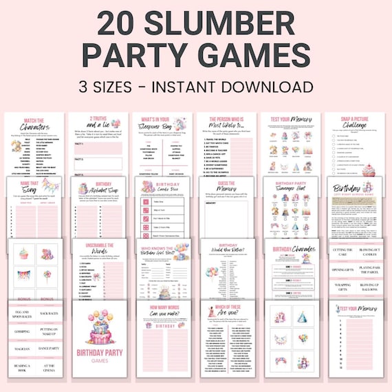 Slumber Party Games Bundle Sleepover Party Activities Tween Party Games For Teens Printable Birthday Games Sleepover Party Games Girls Party