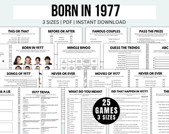 50th Birthday Games Printable Born In 1977 Games Born In 1977 Birthday Games 50th Birthday Game Bundle 50th Birthday Party Games 1977 Trivia